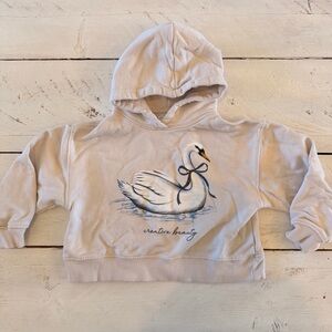 Zara Girls Cropped Swan Hooded Sweatshirt